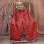 Johnature naiste vintage Patchwork v&auml;rvi laiad p&uuml;ksid elastne v&ouml;&ouml;koht suvine linane p&uuml;ksid lahtised naiste pikad p&uuml;ksid One Size punane