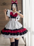 Uus Jaapani Kawaii Lolita kleit naistele Anime armas kohviku neiu Cosplay kost&uuml;&uuml;m, roosa kaelaosaga pikkade varrukatega koogikleit S must