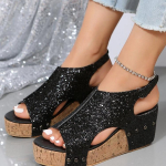 Naiste seksikad kiilukontsaga litrid, kuldsed h&otilde;bedased rooma kalasuu sandaalid, sussid 42 must