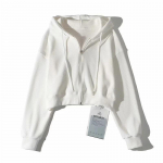 Minu garderoobi autoriseerimine Naiste Korea stiilis vaba vabaaja kapuutsiga dressipluus k&otilde;rge v&ouml;&ouml;kohaga lukuga k&auml;rbitud jakk S valge