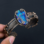 Sinine Austraalia kolmik opaal kalliskivist puhtast vasest traati m&auml;hitud k&auml;sitsi valmistatud manseti/k&auml;ev&otilde;ru ehted Adjustable sinine