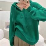 Naiste kapuutsiga silmkoeline kampsun, avar &uuml;hev&auml;rviline pullover One size sinine