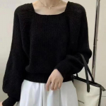 S&uuml;gistalvine vabaaja vintage vaba kampsun, mood naiste korea kandiline krae, pullover, pikkade varrukatega kootud topid, riided 29239 One Size must