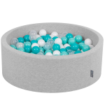 KiddyMoon 90x30cm/200 palli Pallid 7cm / 2,75 tolli beebivahust palliauk valmistatud eu-s, helehall:lt t&uuml;rkiis/valge/l&auml;bipaistev/t&uuml;rkiissinine 90x30cm/200 balls