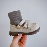 S&uuml;gis uued lastejalatsid V&auml;ike t&uuml;druk Sweet Bow Printsess Saapad Korea Mood T&uuml;drukute Sokid Saapad 26 must