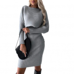 2 tk/komplekt Naiste top kleit &uuml;likond triibuline kootud &uuml;hev&auml;rviline varrukateta V-kaelusega mantliga kleit pikkade varrukatega lahtine pealisosa elastne pehme soe lahtine Midi 3XL tumepruun v&auml;rv