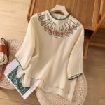 Suvine puuvillane linane pluus Naiste retrotikandiga lahtine topp M aprikoosi