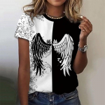 Naiste T-s&auml;rk Mood l&uuml;hikeste varrukatega naiste topid 3D Wings Prindiga vabaaja T-s&auml;rk naistele Pullover Suveriided Suured s&auml;rgid XXL