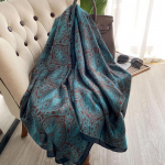Print Scarf Blue and green totem big  women shawl beach towel women sinine