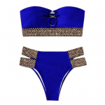 2 tk/komplekt Populaarsed naiste ujumisriided &otilde;lgadest kogunevad Nahka puudutavad Bandeau rinnahoidjad, k&otilde;rge v&ouml;&ouml;kohaga p&uuml;ksid Ujumisriided veespordiriided M sinine