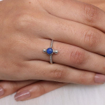 Lapis Lazuli &Uuml;mmargune Kivist S&otilde;rmus, K&auml;sit&ouml;&ouml;na Valmistatud Disaineris&otilde;rmus, Virnastatav S&otilde;rmus, Kingitus Talle, Bezel-s&otilde;rmus, H&otilde;bedast Ehted, 925 Sterlingh&otilde;be 10 beige