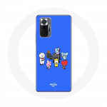 Coque pour Xiaomi Redmi Note 10 Pro BTS BT21 Tata Chimmy Cooky Rj Koya Shooky Et Mang Jouent De la musique Fond Bleu