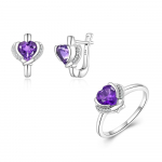 Trendikas h&otilde;bedane s&otilde;rmuse ja k&otilde;rvar&otilde;ngaste komplekt naistele ja t&uuml;drukutele Naturaalne amet&uuml;st Veebruar S&uuml;nnikivi peened ehted S&uuml;nnip&auml;evapeokink US RING SIZE:7# lilla