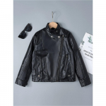 Poiste kunstnahast t&otilde;mblukuga jope vabaaja PU-nahast jope 110 must