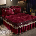 AI WINSURE tikandid pitsist sametist voodikate Ruffle Queen topelt reljeefne tepitud voodikate King voodiseeliku komplekt pehme soe 3tk 150x200cm 59x79inch brown