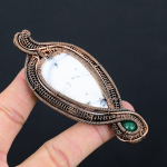 Natural Dendrite Opal, Green Onyx Gemstone Copper Wire Wrap Pendant 3.94 w0a31