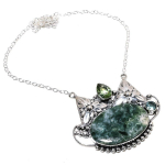 Natural Seraphinite, Tsavorite Gemstone 925 Sterling Silver Necklace 18 r8y31