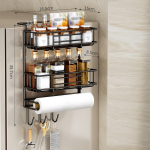 Fridge Side Rack over The Door Pantry Organizer Paper Towel Holder with Hook Hanging Basket Spice 1 Layer