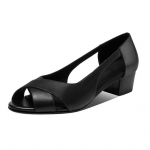 Pehmest nahast sandaalid Naiste Fish Bill paksu kontsaga mustad nahast kingad &otilde;&otilde;nsad keskmise kontsaga kingad mugavad pehme tallaga sandaalid 40