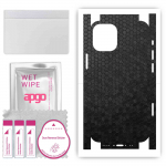 apgo kaitsev nahakleebis tagak&uuml;ljele ja k&uuml;lgedele, mis &uuml;hildub Apple iPhone 12 miniga, t&auml;iskile, foolium, vin&uuml;&uuml;l &ndash; mustriga k&auml;rgstruktuuriga muster