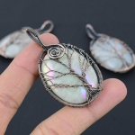 Natural Tree Of Life Rainbow Moonstone Copper Wire Wrap Pendant 2.64 i9e14