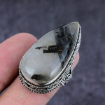 Natural Black Rutile Gemstone Handmade 925 Sterling Silver Jewelry Ring S.8 n6t47