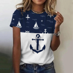 Suvine naiste T-s&auml;rk 3D Print Boat Anchor Print Fashion O Kaelusega L&uuml;hikeste Varrukatega T-s&auml;rk Topid Pullover Naiste vabaaja vaba T-s&auml;rk Y2k riietus L