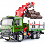 1/24 skaalaga puidust m&auml;nguauto metallist kabiin, h&otilde;&otilde;rdajamiga puidust veok, mis on varustatud t&auml;isfunktsionaalse laadimiskraana ja 3 laaditava palgiga, valgus ja heli, 1/24-Size:27*27*8cm roheline