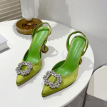 Lillad / Rohelised Naiste Kingad Luksuslikud Kristallidega K&otilde;rge Kontsaga Slingbacks Suvised Pruudikingad Mugava Kolmnurkse Kontsaga Pulmakleidikingad 35 -41 35 roheline