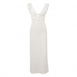 Naiste rannakleit, seljata, &otilde;&otilde;nes, &uuml;hev&auml;rviline, madala l&otilde;ikega kootud paeltega, k&otilde;hn, veniv, puhkusemaxi varrukateta &otilde;htukleit M valge