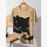 Suvine meeste T-s&auml;rk Animal Cute Cat Print Crew Neck L&uuml;hikeste varrukatega Tee Street Trend Tops Suurem&otilde;&otilde;tmeline meeste riiete T-s&auml;rk meestele L