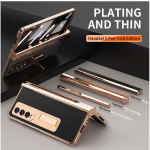 Pinnatud nahast &uuml;mbris Samsung Galaxy Z Fold 6 4 3 2 5 360 t&auml;ieliku kaitsega karastatud klaasist tugijala telefoni kate For Samsung Fold 6