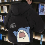 Meeste sulejope Talvine paks soe puuvillase polsterdatud jope Kapuutsiga mantel Fierce Shark Print T&otilde;mblukuga mantlid Leivajakk 3XL must