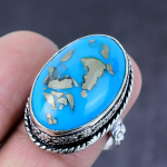 Turquoise In Pyrite Gemstone Handmade 925 Steling Silver Gift Ring Size 8 l5d42