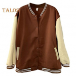 Naiste pesapallimantli v&auml;rviga sobiv elastne mansett, &auml;&auml;ris, aluskrae Unisex lahtised &uuml;ler&otilde;ivad &uuml;herealine retro-ameerika stiilis t&auml;navar&otilde;ivad paari jope S kohv