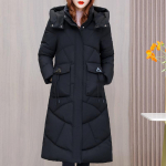 Soojad pikad parkad naistele Mantlid Fashion Paksud naiste talvemantlid kapuutsiga L must