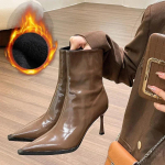 mood S&uuml;gis, Talvine l&uuml;hikesed pl&uuml;&uuml;sis naiste poolsaapad Moodne terava ninaga naistele elegantsed Chelsea Pumps kingad &otilde;hukesed k&otilde;rge kontsaga l&uuml;hikesed saapad 35 pruun