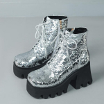 Naiste h&otilde;bedased litrid saapad Tursked k&otilde;rged kontsad, paelad, s&auml;delevad rohelised platvormid, gooti saapad, naiste kandilised kingad, suurus 43 38