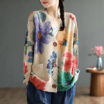 Harajuku Retro naaritsa karusnahk naised s&uuml;gistalv kootud jakk mantel Mood riided Vintage lilleprint V kaelus kootud kampsunid Lady lahtised kardiganid 3XL