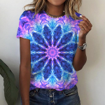 Gradient-naiste pluusid l&uuml;hikeste varrukatega 3D lilleprinteriga O-kaelusega vabaaja T-s&auml;rgid, Y2k topsid Isiklikud t-s&auml;rgid Roupa Feminina Mujer 3XL