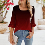 Naiste vabaaja 3/4 varrukatega topid, suvised ruudukujulised kaelusega T-s&auml;rgid, volangidega avara tuunika pluusid XXXL must