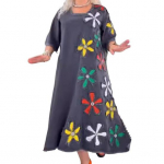 S&uuml;giskevadine daamikleit, lilleline plaaster A-kujuline &uuml;mmargune kaelus, suur all&auml;&auml;r Kolmveerandvarrukatega rebitud all&auml;&auml;r M tumehall v&auml;rv