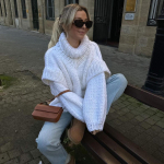 S&uuml;gistalvine vintage avara pikkade varrukatega &uuml;laosa &uuml;hev&auml;rviline pullover trikotaaž, kraega kampsun M valge