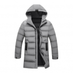 Meeste puuvillane mantel kapuutsiga pikkade varrukatega taskud, pikad sulejope, lukuga plekk, &uuml;hev&auml;rvilised taskud, paksendatud vabaaja v&auml;lir&otilde;ivad L hall