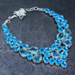 Natural Blue Topaz Gemstone 925 Sterling Silver Jewelry Necklace 18 s4t07
