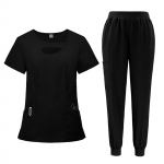 Naiste vormiriietus kiiresti kuivav kangas, &uuml;hev&auml;rviline V-kaelusega topelttaskuga l&uuml;hikeste varrukatega p&uuml;kste &uuml;likond kuiv-&otilde;e t&ouml;&ouml;riided L must