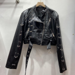 Ameerika retro l&uuml;hike nahktagi naistele s&uuml;gis uus metallr&otilde;ngaga mootorrattariietus pu nahktagi top M
