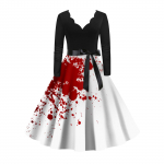 Naiste vintage klassikaline kleit kaelusega v&ouml;&ouml;kohaga kikilips, pikkade varrukatega Halloweeni tr&uuml;kiga V-kaelusega kiikkleit XXL punane