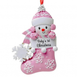 Babys First Christmas Ornament Erksav&auml;rviline koos riputusn&ouml;&ouml;riga Snowman Design Akr&uuml;&uuml;list j&otilde;uluehe roosa