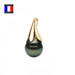Compagnie G&eacute;n&eacute;rale des Perles &ndash; Lilleripats &ndash; ehtne Tahiti p&auml;rlipirn 9-10 mm 18 Cts kollane kuld &ndash; naiste ehted